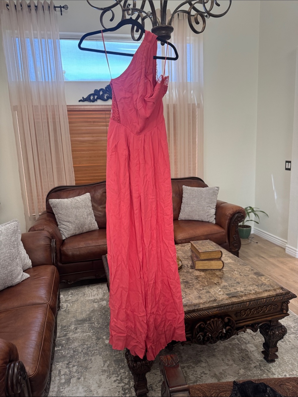 Reiss One-Shoulder Coral-Pink Evening Gown